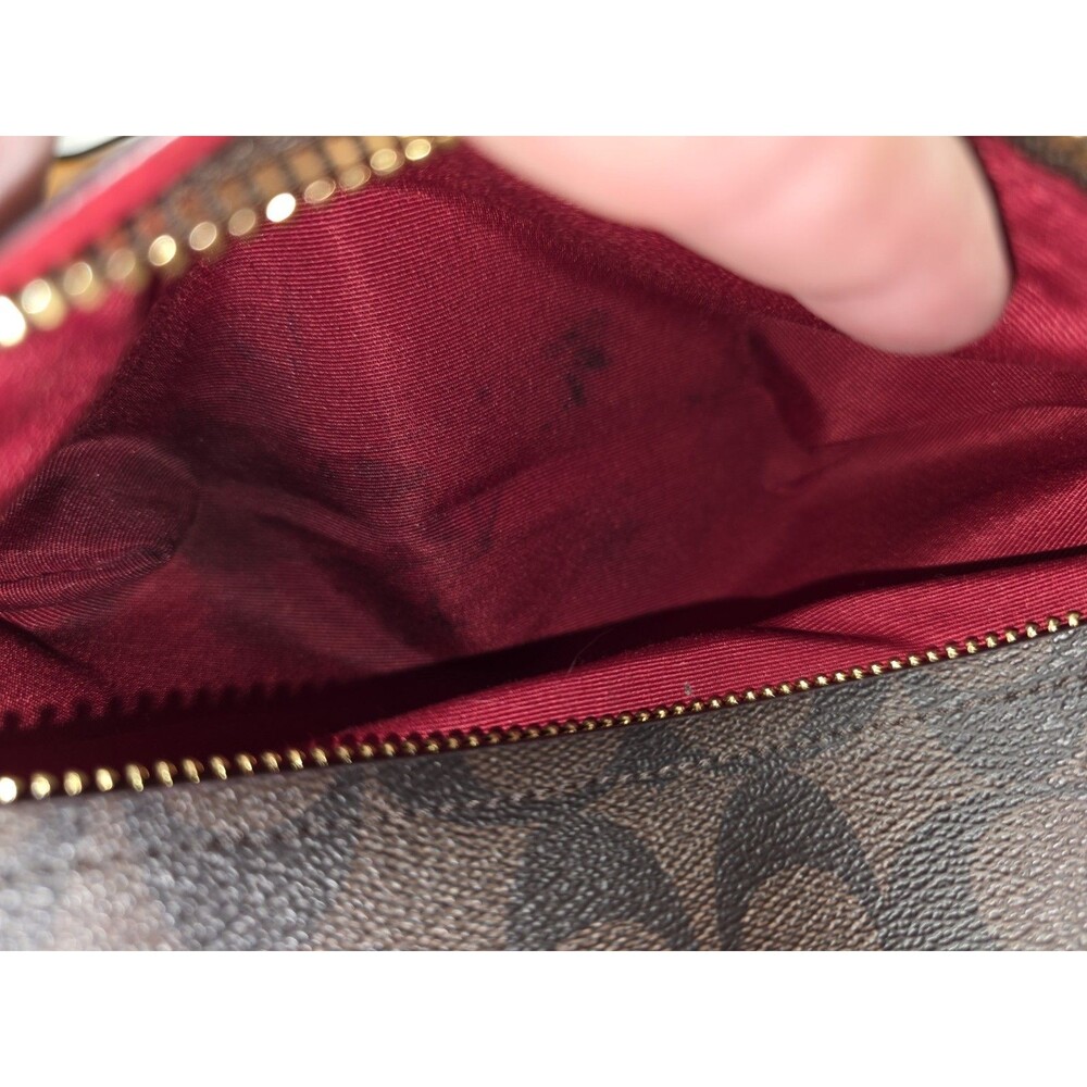Coach F39527 Elle Hobo Shoulder Brown Signature Coated Canvas Red Leather - Picture 14 of 15